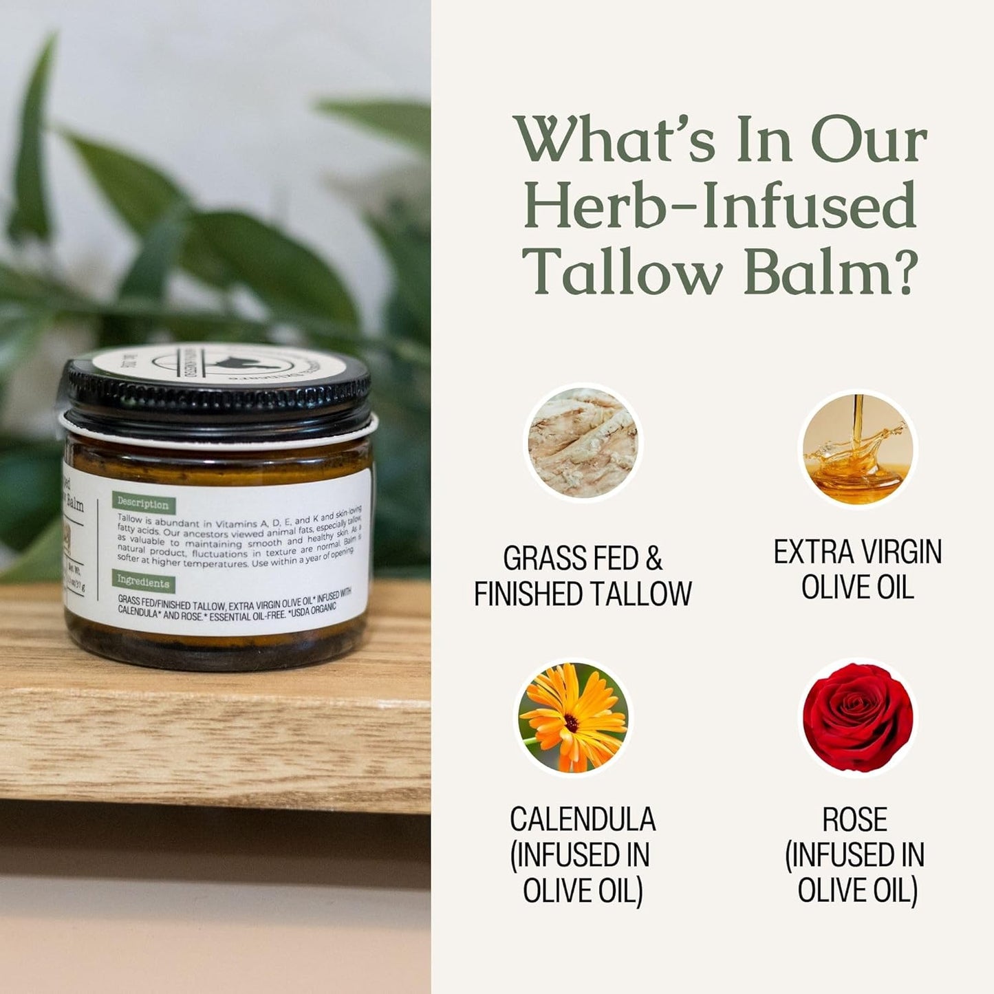 Hearth & Homestead Whipped Beef Tallow for Skin & Face, Unscented, 1.3Oz | 100% Grass Fed & Finished, Eczema Cream & Body Butter, Only Organic Ingredients, for Skin & Face