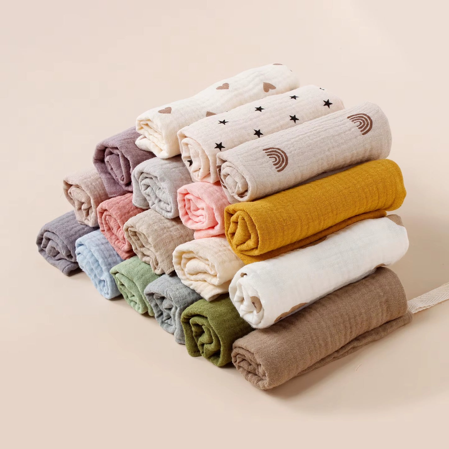 Multicolor 100% Natural Premium Cotton Muslin Washcloths Soft Newborn Face Towel Wash Cloth for Sensitive Skin