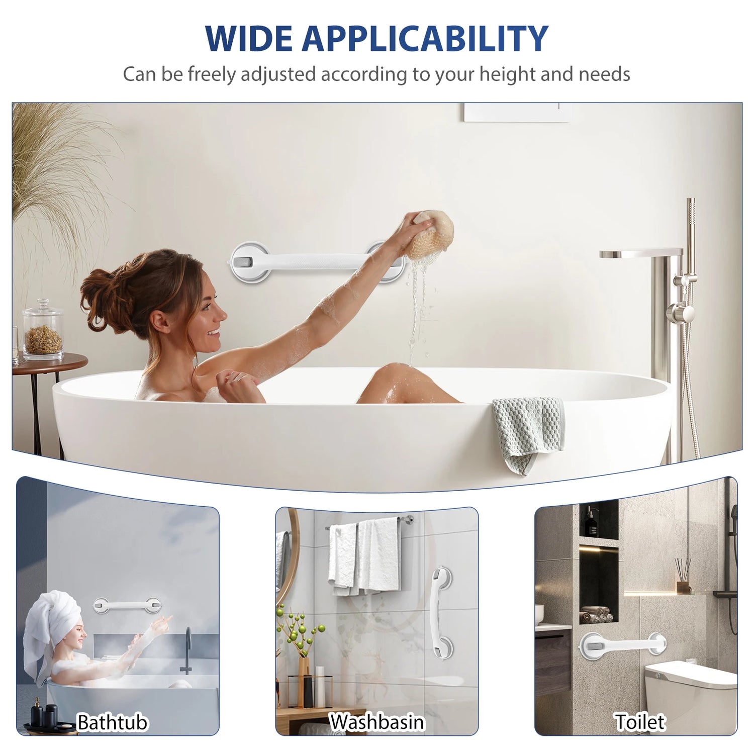 2Pcs Shower Handle Nonslip Shower Grab Handle Toilet Bathroom Safe Bathtub Grab Bar Plastic Vacuum Sucker Suction Cup Handrail