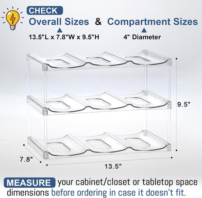3-Tier Stackable Tumbler & Water Bottle Organizer - Clear Cabinet Storage Rack for Stanley Cups (Holds 9) - Fridge, Pantry, Countertop