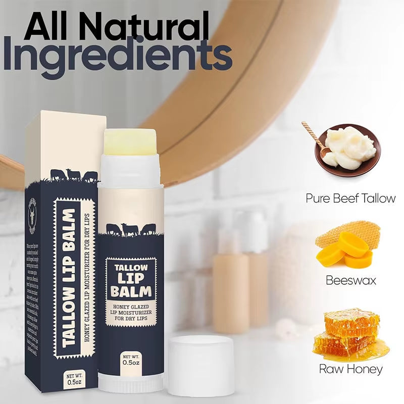 Private Label Natural Beeswax Vanilla Lip Balm with Tallow, Waterproof Moisturizing Repair Soothe Brighten Chapped Lips
